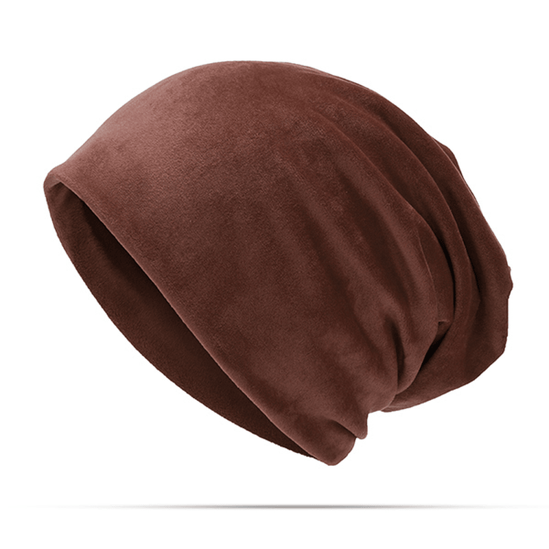 Men Women Solid Velvet Warm Beanie Hat Casual Ear Protection Winter Hat - MRSLM