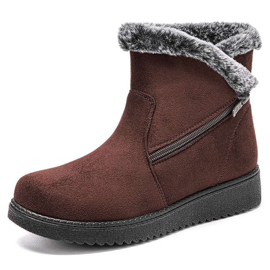 Women Warm Lined Size Zipper Solid Color Ankle Snow Boots - MRSLM