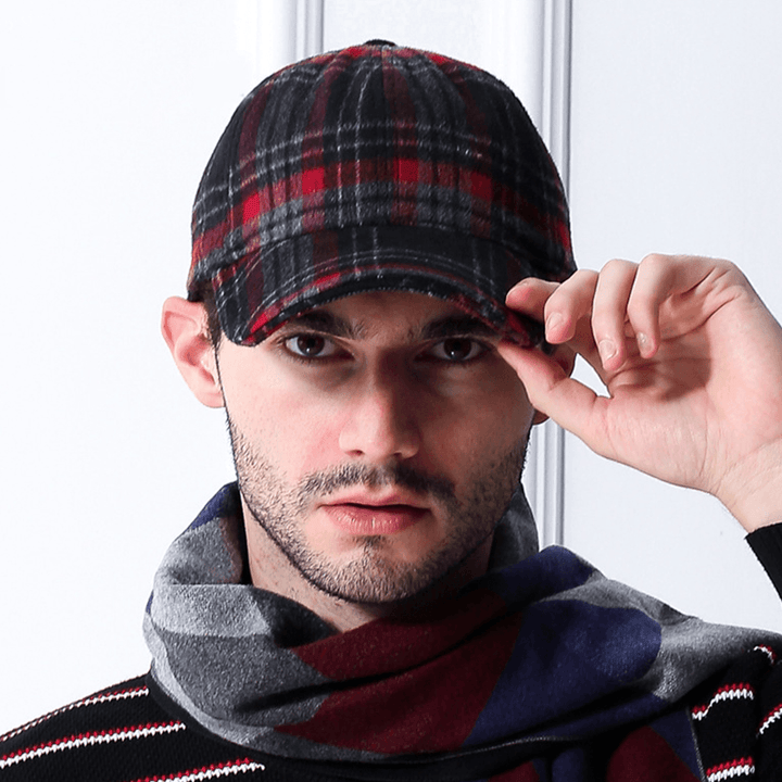 Men Felt Britsh Style Plaids Patchwork Color All-Match Daily Warm Baseball Hat - MRSLM