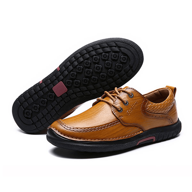 Men Casual Comfy Soft Sole Genuine Leather Lace up Oxfords Shoes - MRSLM