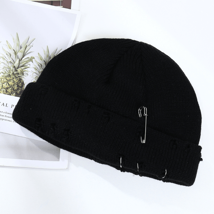 Trendy Ring Pin Hip Hop Woolen Hat for Men and Women Knitted - MRSLM