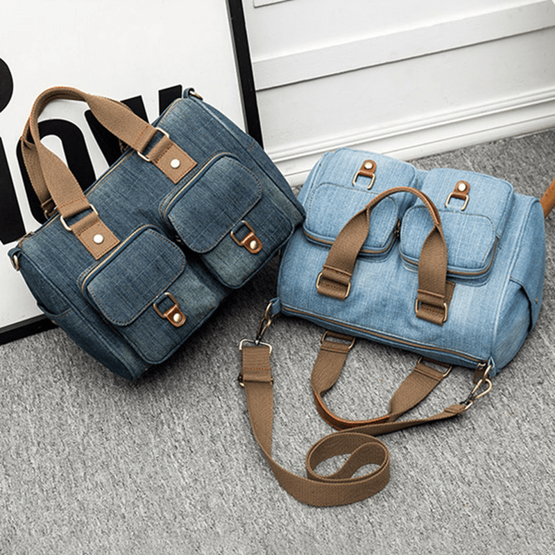 Women Denim Travel Large Capacity Handbag Casual Crossbody Bag - MRSLM