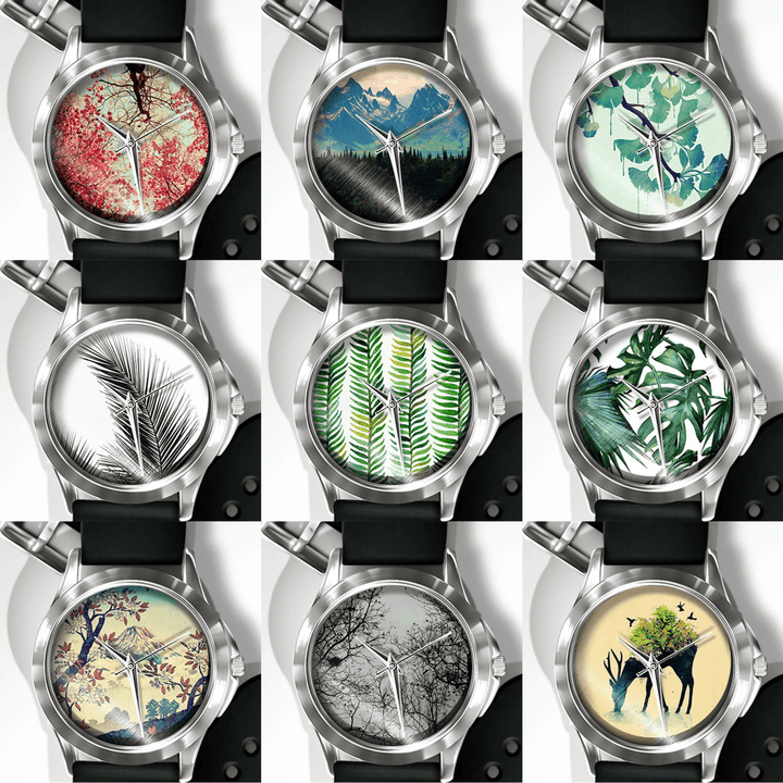 Casual Landscape Printed Men Watch Forest Leaves Flowers Pattern Women Quartz Watch - MRSLM