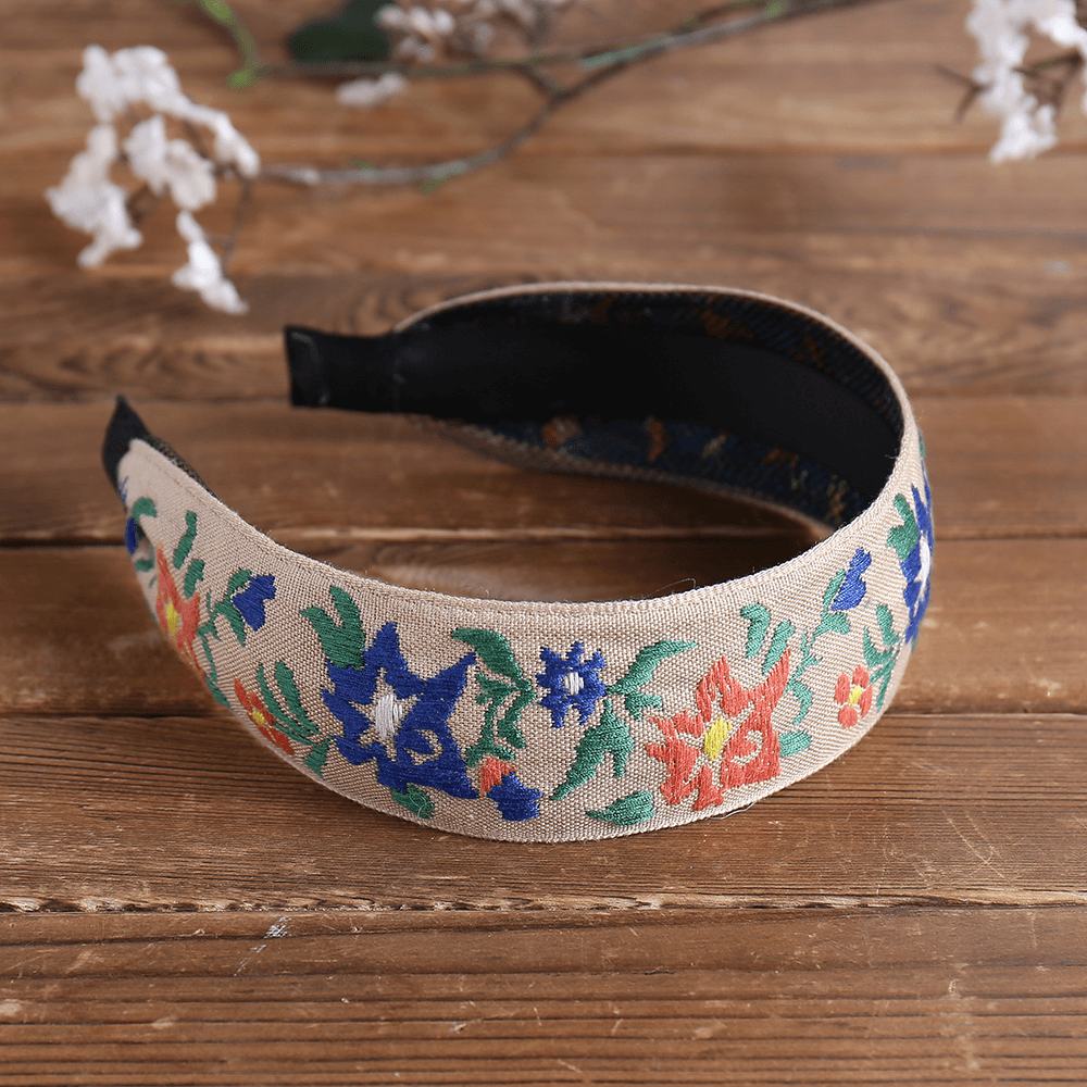 Ethnic Temperament Embroidery Flower Headband Peach Heart Fabric Embroidery Hair Band - MRSLM