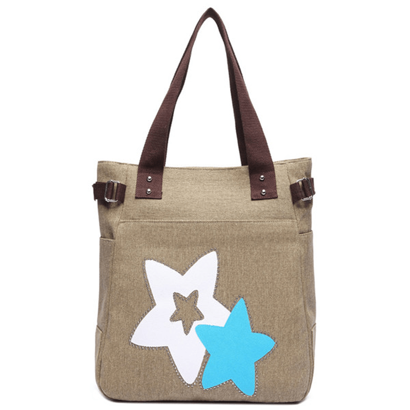 Women Canvas Star Tote Handbags Casual Shoulder Bags Capacity Shopping Bags - MRSLM