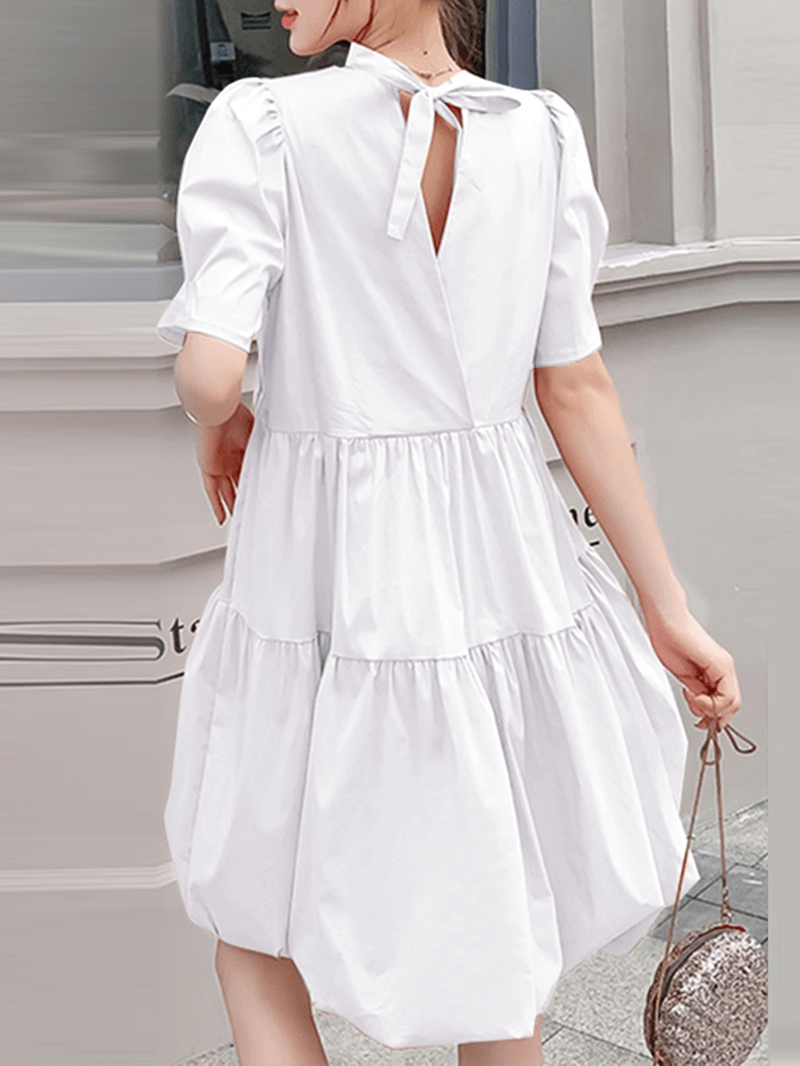 Leisure Short Sleeve Pleating Loose Summer Dress - MRSLM