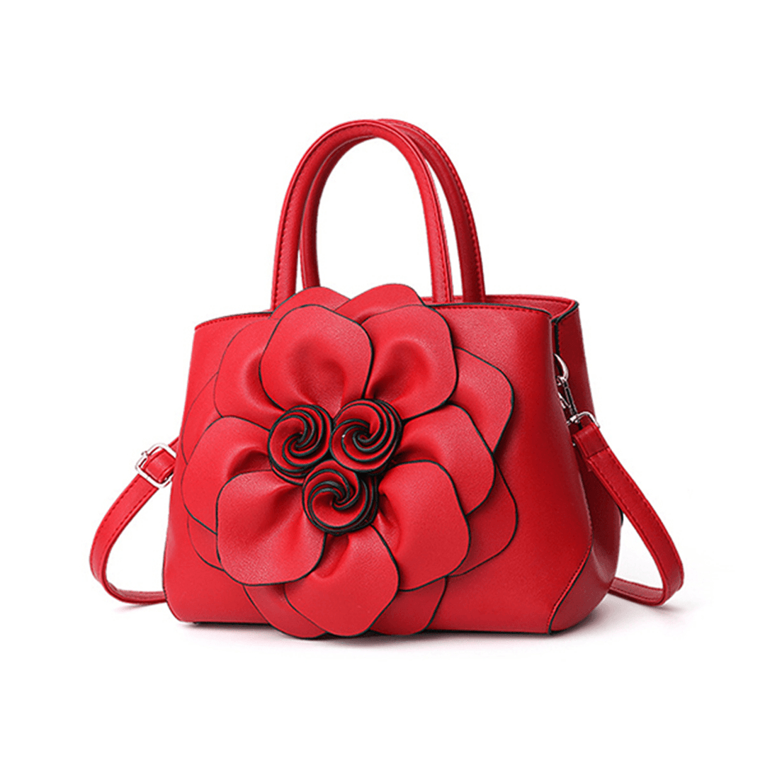 Women Lady Leather Elegant Handbag Flower Decoration Shoulder Evening Bag - MRSLM