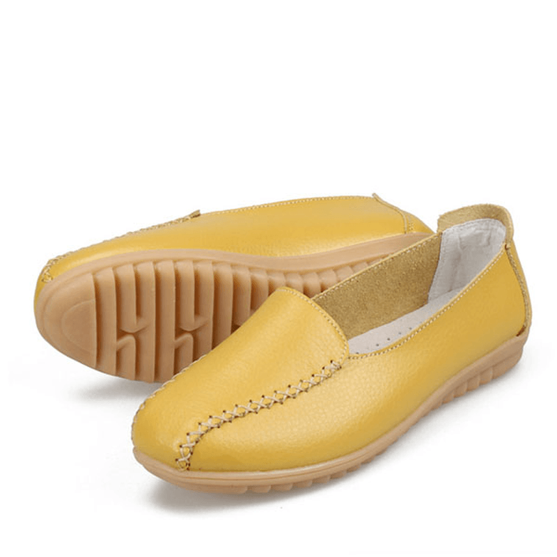 Women Loafers Shoes Casual Outdoor Slip on Leather Flats - MRSLM