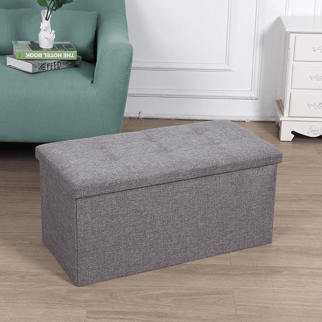 Folding Storage Ottoman Chair Seat Stool Chest Toy Storage Box Linen Look - MRSLM