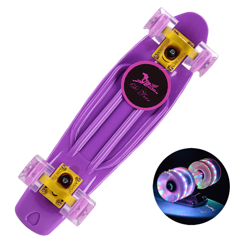 22 Inch Mini Cruiser Skateboard with Flash Wheel Single Banana Longboard Road Skate Board Small Skateboarding for Adult Children - MRSLM