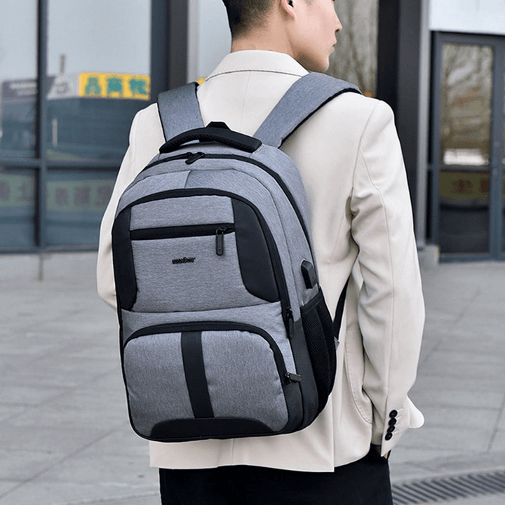 Men Nylon USB Charging Waterproof Business Large Capacity 15.6 Inch Laptop Bag Luggage Backpack - MRSLM