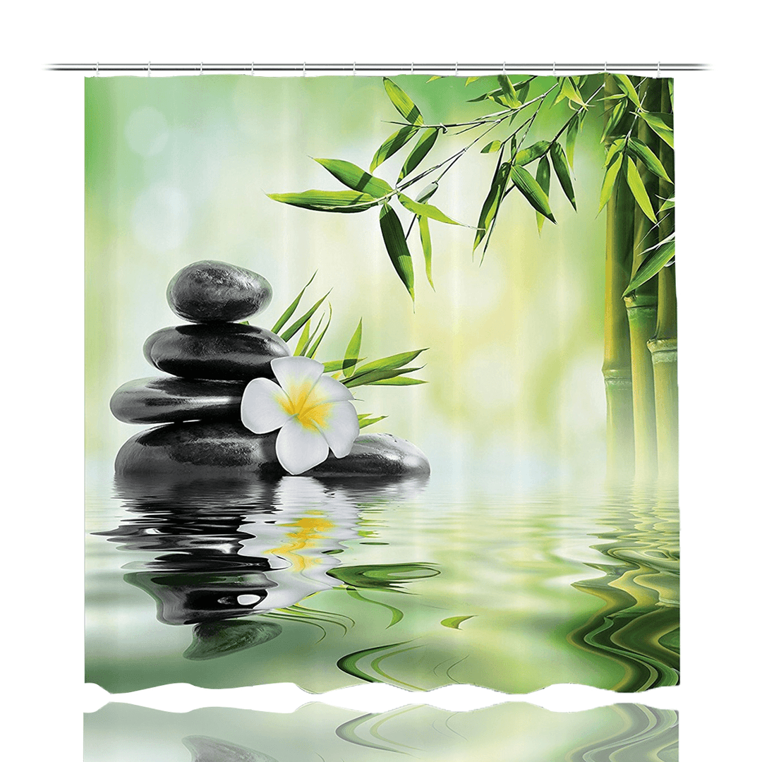 Bamboo Printing Waterproof Bathroom Shower Curtain Toilet Cover Mat Non-Slip Carpet - MRSLM