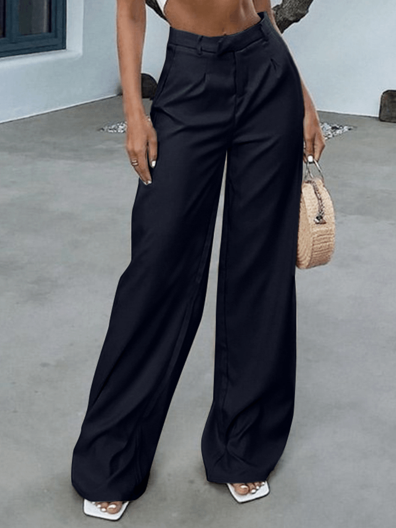 Women High Waist Wide Leg Simple Solid Elegant Casual Long Style Suit Trousers - MRSLM