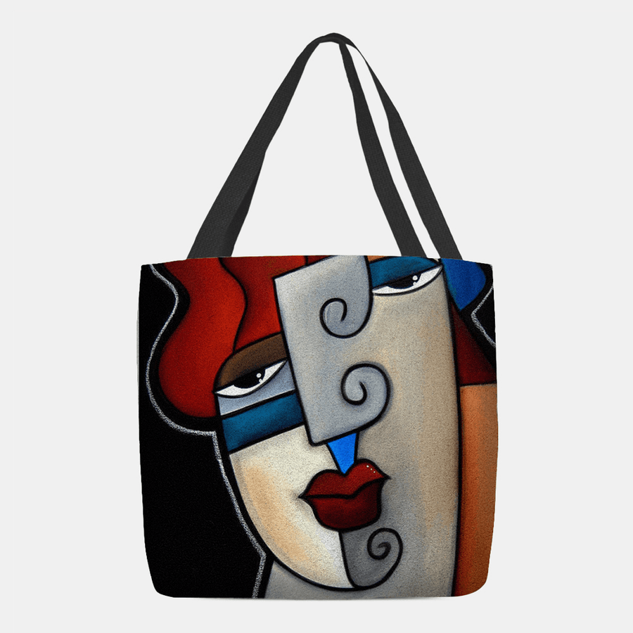 Women Felt Picasso Style Multicolor Cartoon Figure Print Handbag Shoulder Bag Tote - MRSLM