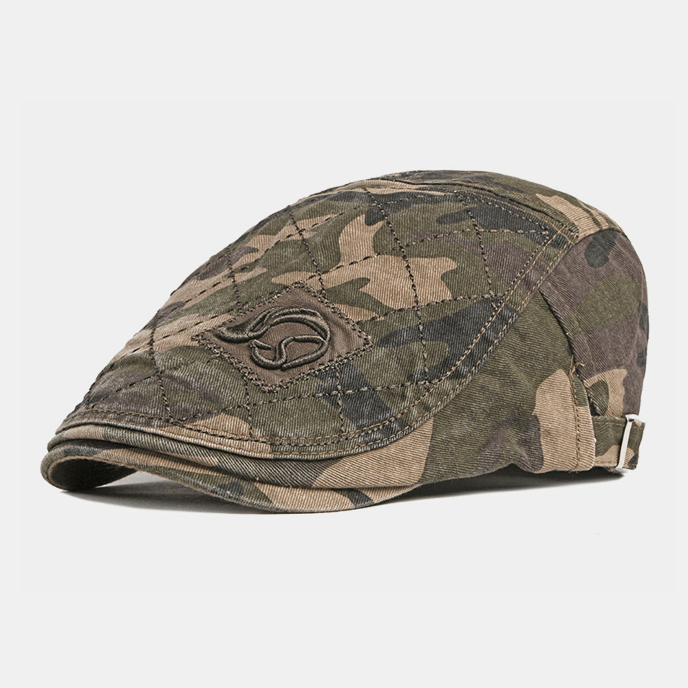 Men Cotton Camouflage Sweat-Absorbent Washable Outdoor Casual Sunshade Forward Hat Beret Hat Flat Hat - MRSLM