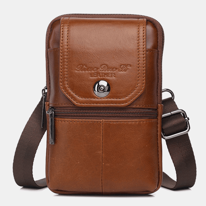 Men Genuine Leather Vintage Multi-Card Slot 6.5 Inch Mini Phone Bag Crossbody Bag Waist Bag Cowhide Bag - MRSLM