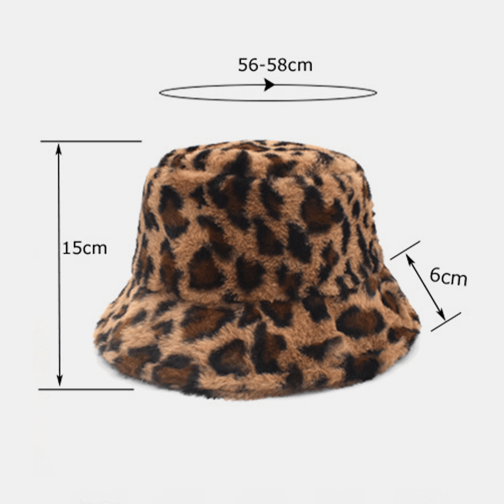 Women Lamb Hair Warm Soft Leopard Pattern Casual Personality Bucket Hat - MRSLM