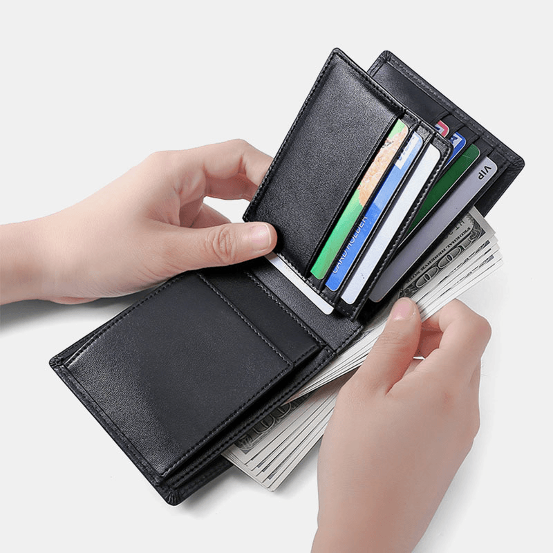 Men Genuine Leather Anti-Theft Multi-Slot Large Capacity Coin Bag Card Holder Wallet - MRSLM