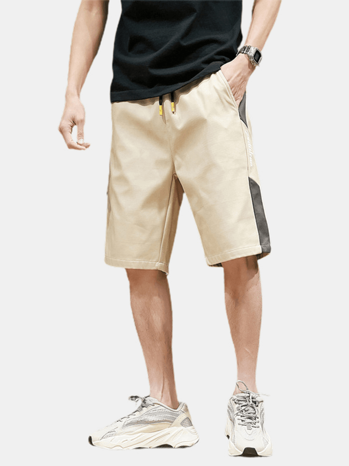 Mens Cotton Side Letter Print Contrast Color Casual Shorts with Pocket - MRSLM