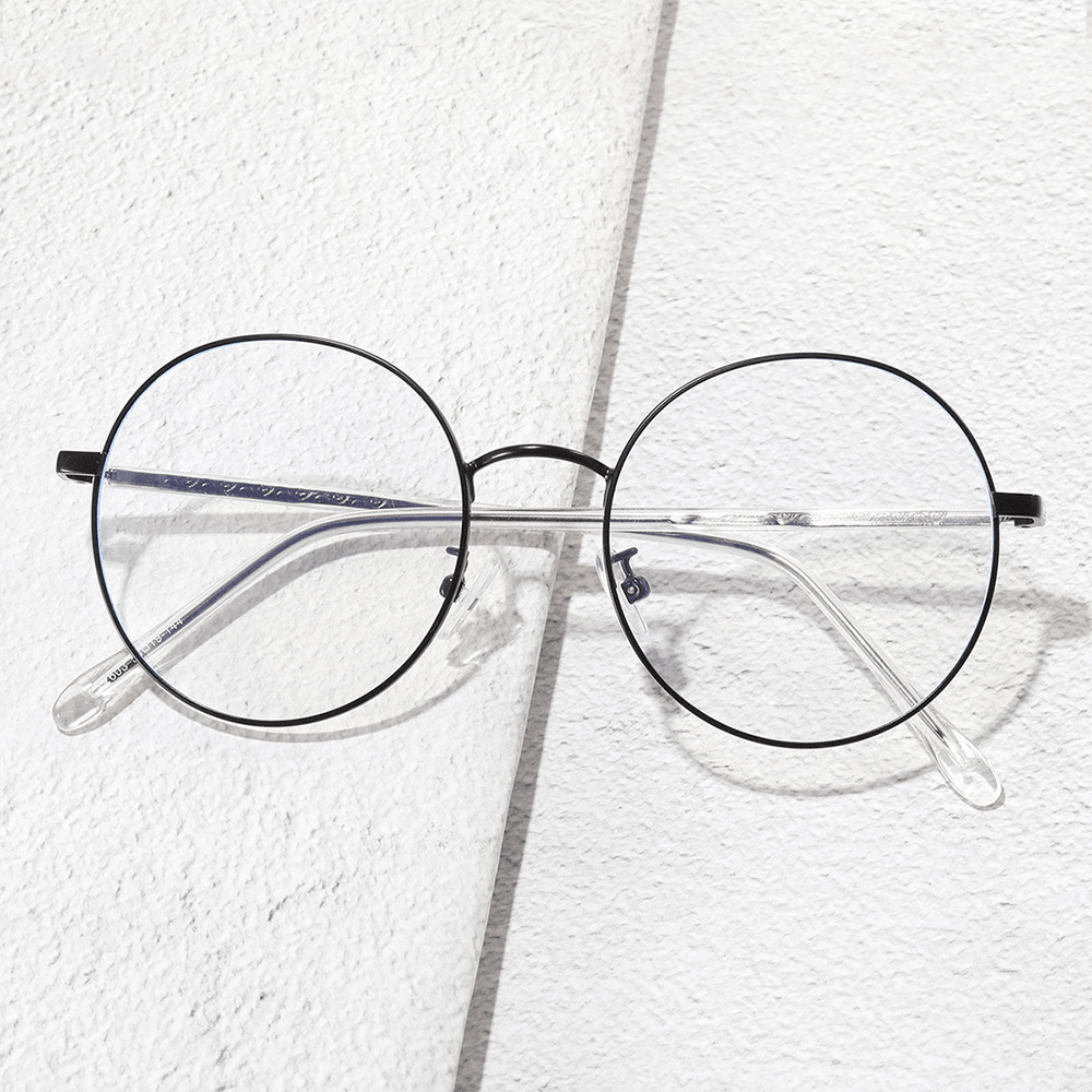 Unisex Simple Natural round Frame Anti-Blue Glasses Metal Frame Resin Len Flat Glasses - MRSLM