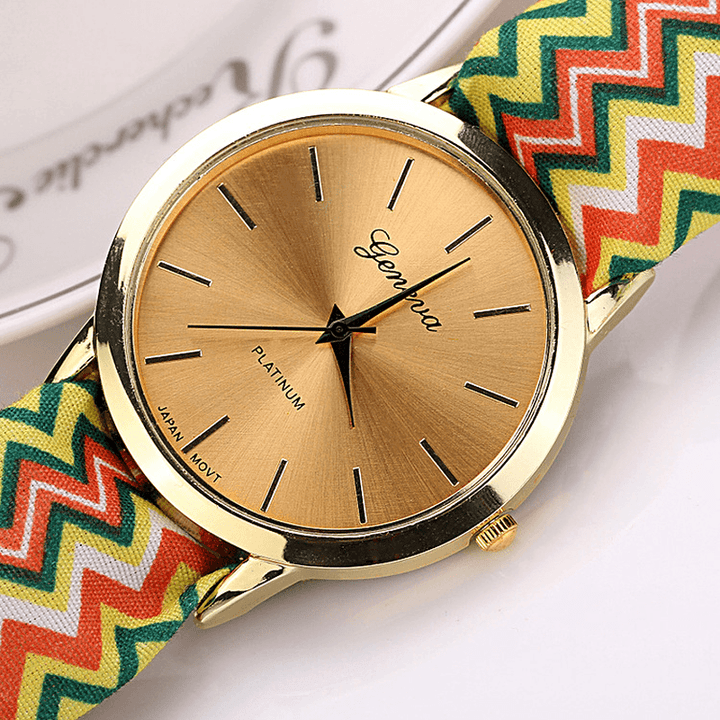 Fashion Chic Big Dial Striped Cloth Strap Women Quartz Watch Wristwatch - MRSLM