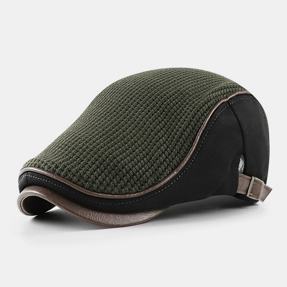 Unisex Stitching Knit Breathable Berets Outdoor Autumn Winter Warm Windprfoof Visor Newsboy Cap Flat Hat - MRSLM