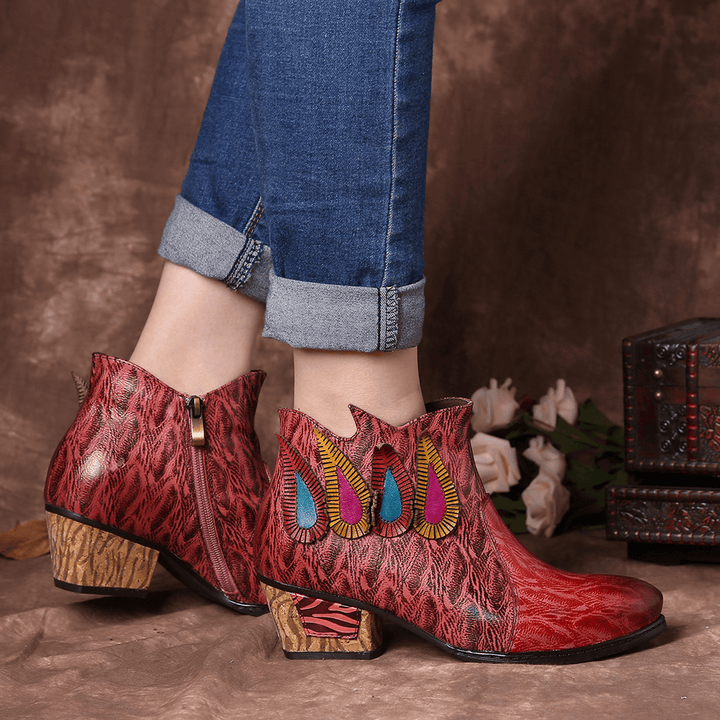 Women Retro Multicolored Drop Shaped Pattern Ankle Boots - MRSLM