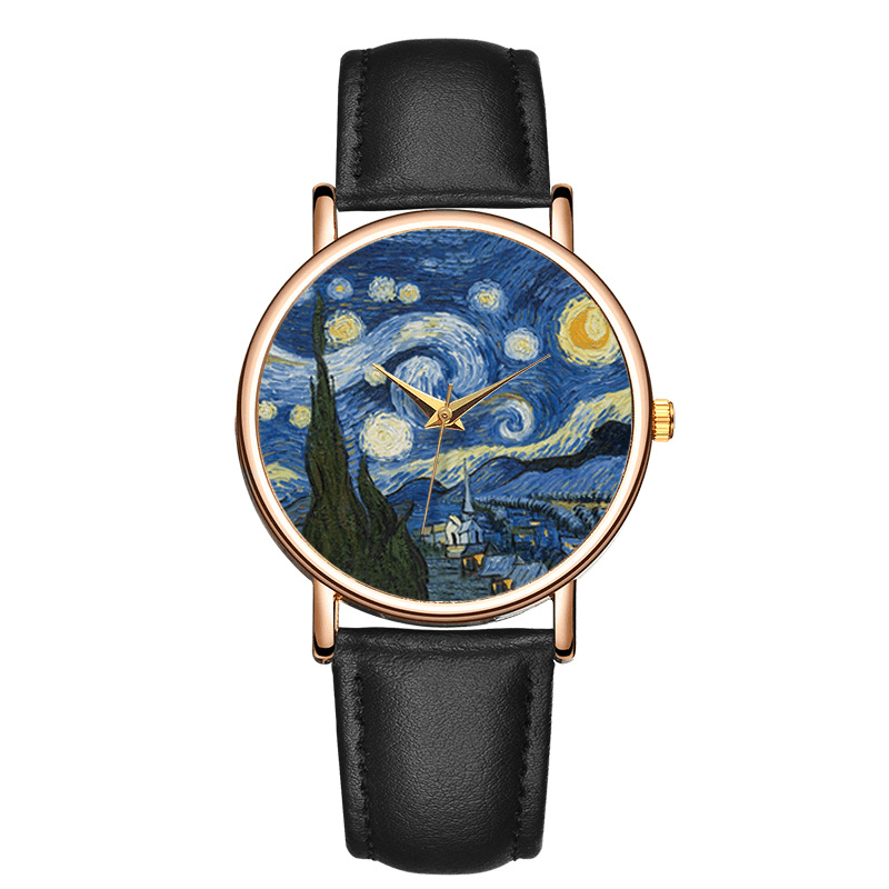 Casual Impressionist Art Painting Dial PU Leather Strap Men Quartz Watch - MRSLM