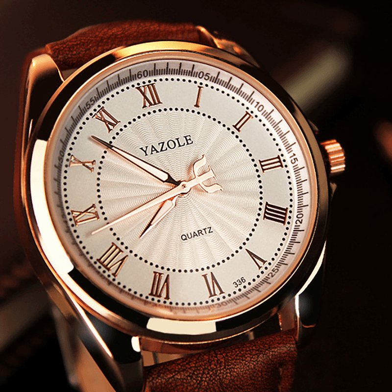 YAZOLE Fashion Business Waterproof Creative Dial Leather Strap Men Quartz Watch - MRSLM