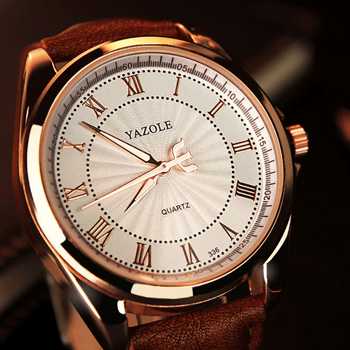 YAZOLE Fashion Business Waterproof Creative Dial Leather Strap Men Quartz Watch - MRSLM