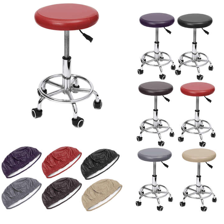 Round Chair Covers Elastic Leather Dustproof Bar Stool Seat Slipcover - MRSLM