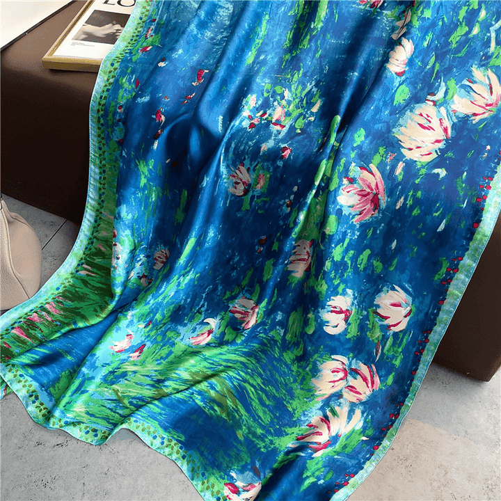 Fashion Women'S Printed Blue Ocean Silk Scarf - MRSLM