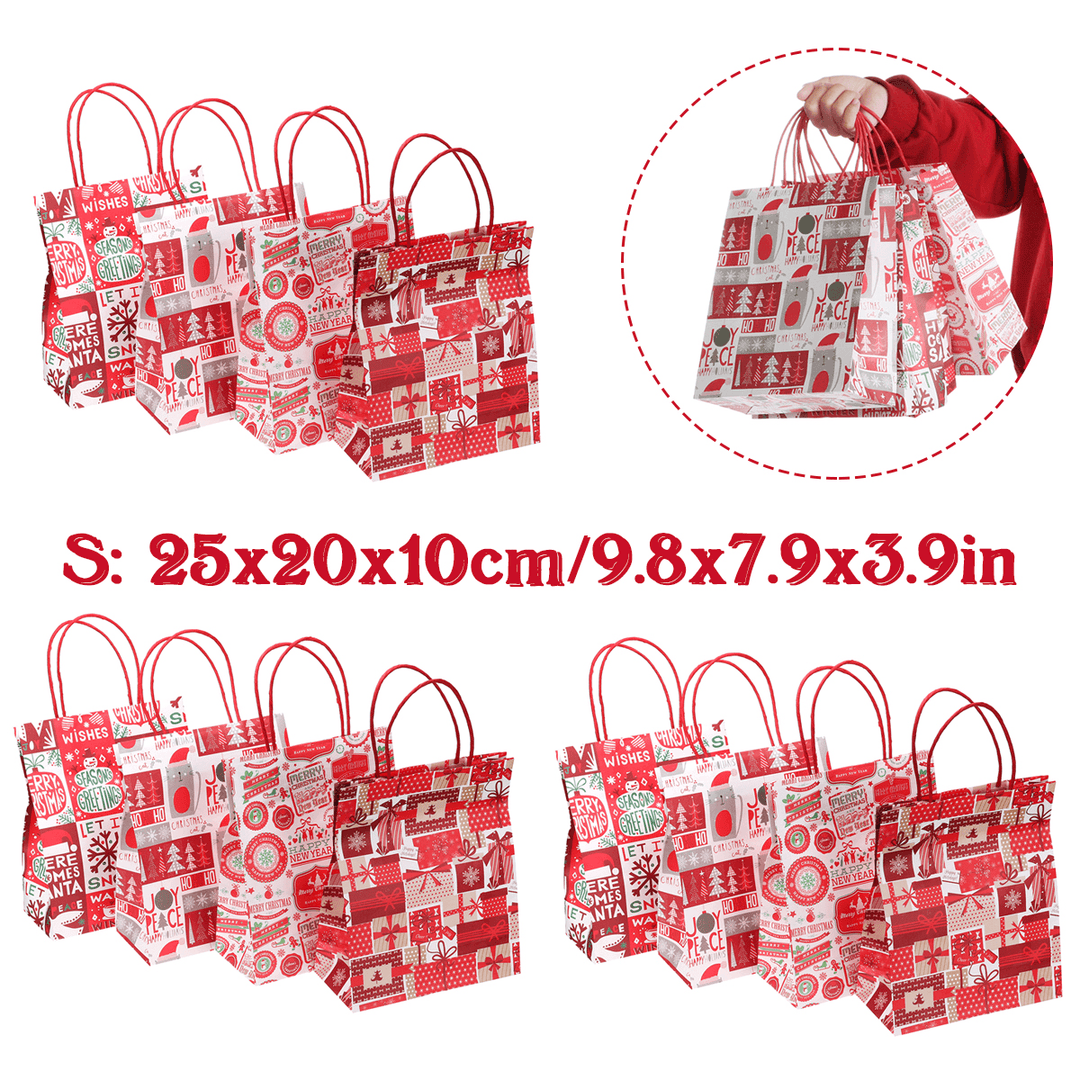 12Pcs/Lot Christmas Kraft Paper Bag Santa Gift Bag Candy Bag Christmas Party Sup - MRSLM