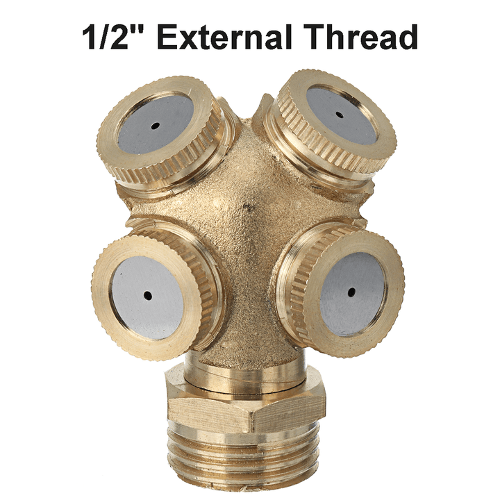 4 Hole Brass Spray Misting Nozzle Garden Sprinkler Irrigation Fitting Adjustable - MRSLM