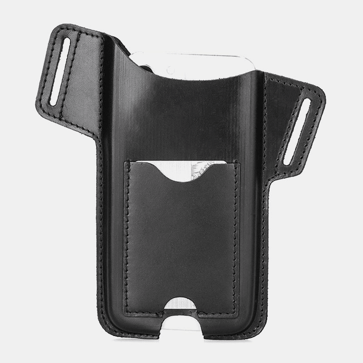 Men Genuine Leather Vintage EDC 5.8 Inch Phone Bag Phone Case ID Wallets Purse Waist Bag - MRSLM