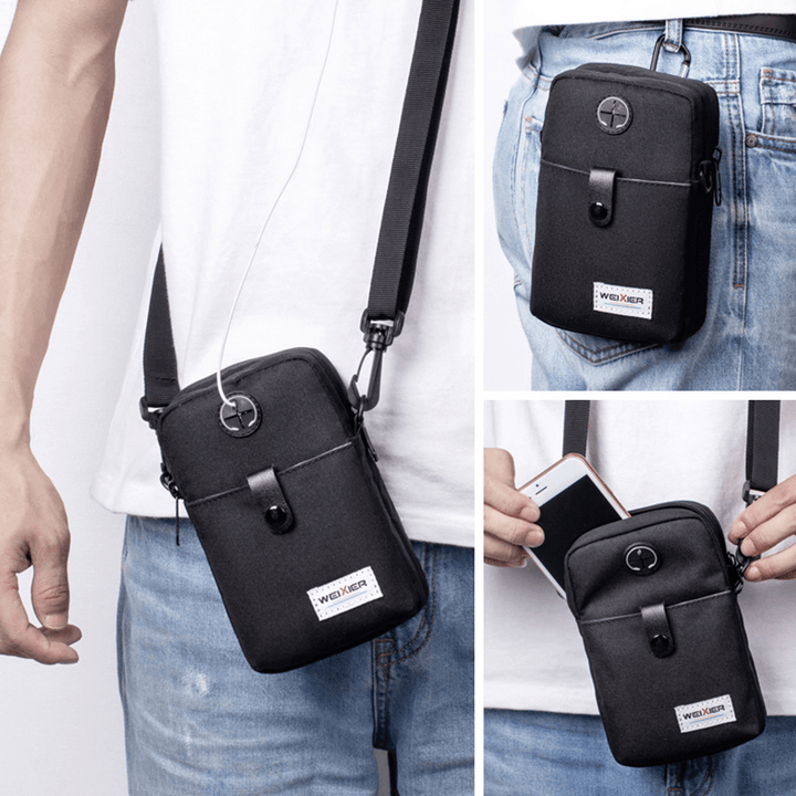 Men Earphone Hole Crossbody Bag Waist Bag Phone Bag for Outdoor Travel - MRSLM