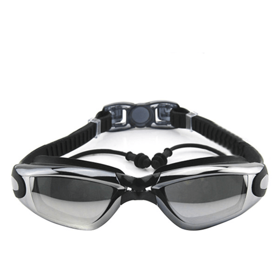 Swimming Goggles with Earplug Waterproof anti Fog Mirrored Large Frame HD Goggles for Men Women - MRSLM