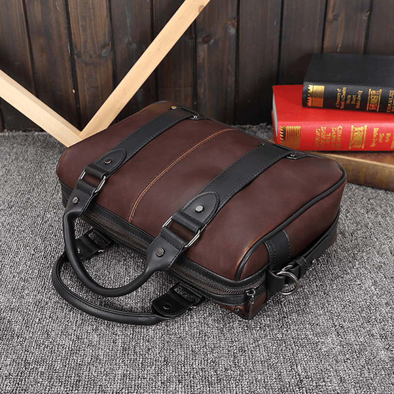 Men Retro PU Leather Handbag Business Crossbody Bag - MRSLM