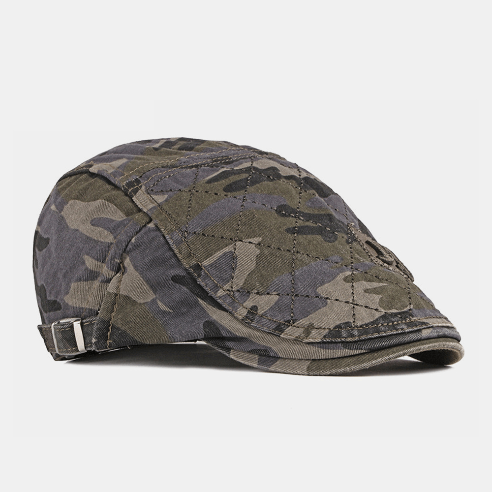 Men Cotton Camouflage Sweat-Absorbent Washable Outdoor Casual Sunshade Forward Hat Beret Hat Flat Hat - MRSLM