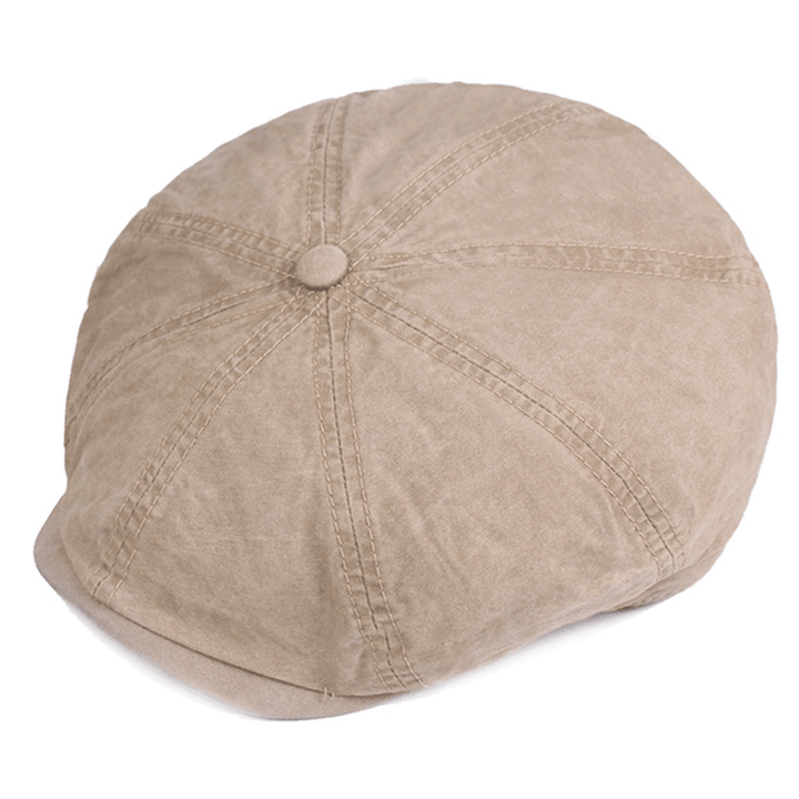 Mens Cotton Solid Sunscreen Newsboy Octagonal Hat - MRSLM