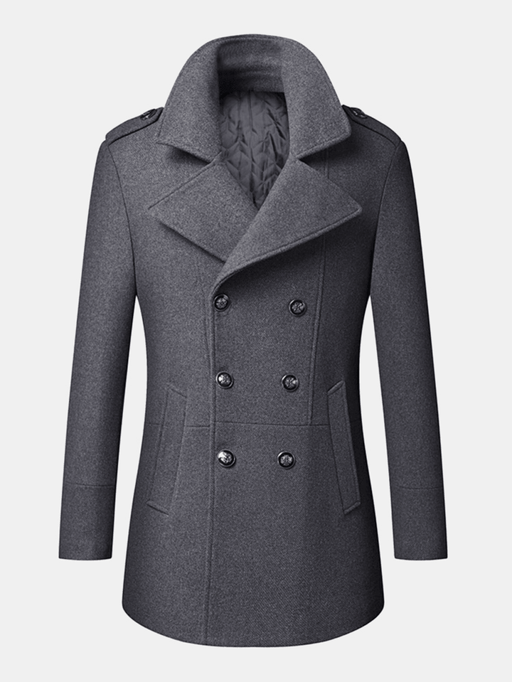 Mens British Style Double Breasted Woolen Lapel Regular Fit Thick Coat - MRSLM