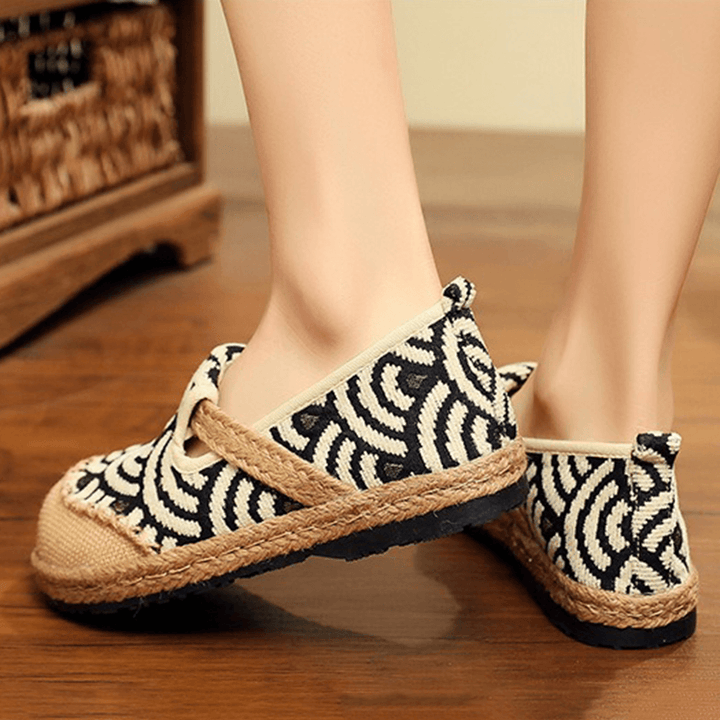 Women Linen Comfy Wearable round Toe Casual Espadrille Flat Loafers - MRSLM