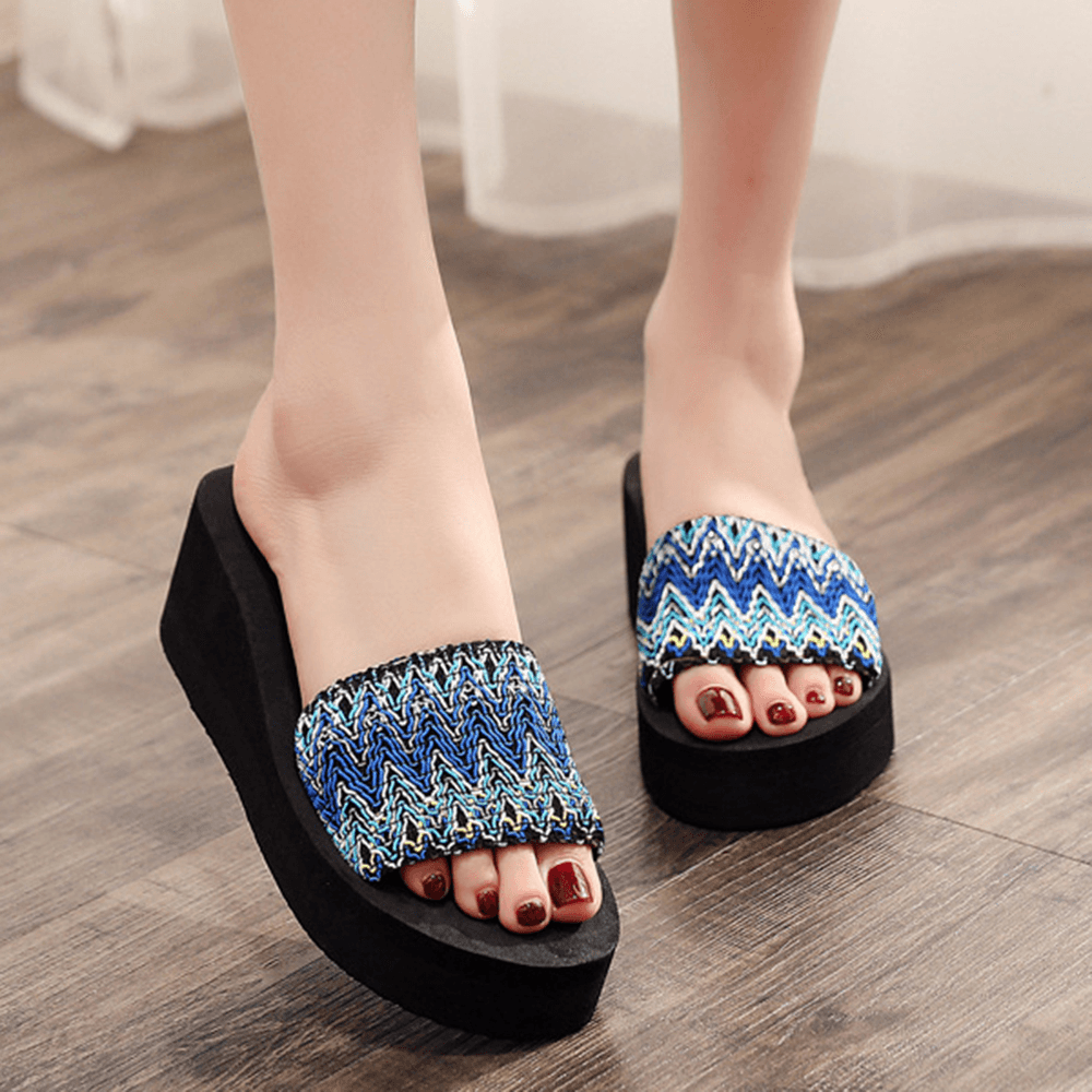 Women Colorful Wave Platform Opened Toe Slippers - MRSLM