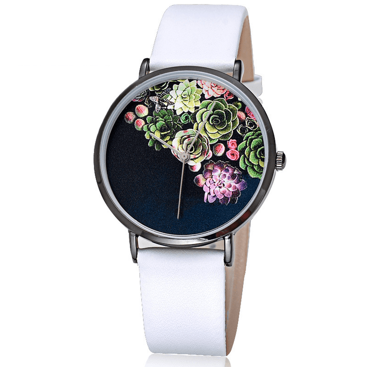 BAOSAILI 1011 Fashion Women Ultra-Thin Watch Case Flower Pattern Dial Leather Strap Quartz Watch - MRSLM