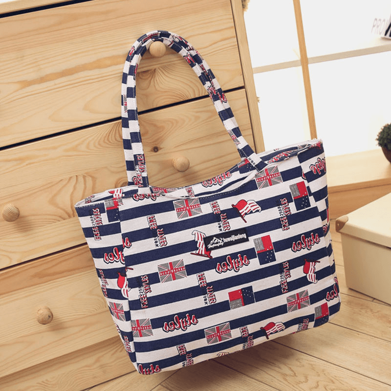 Women Large Capacity Waterproof Flower Stripe Handbag Tote - MRSLM