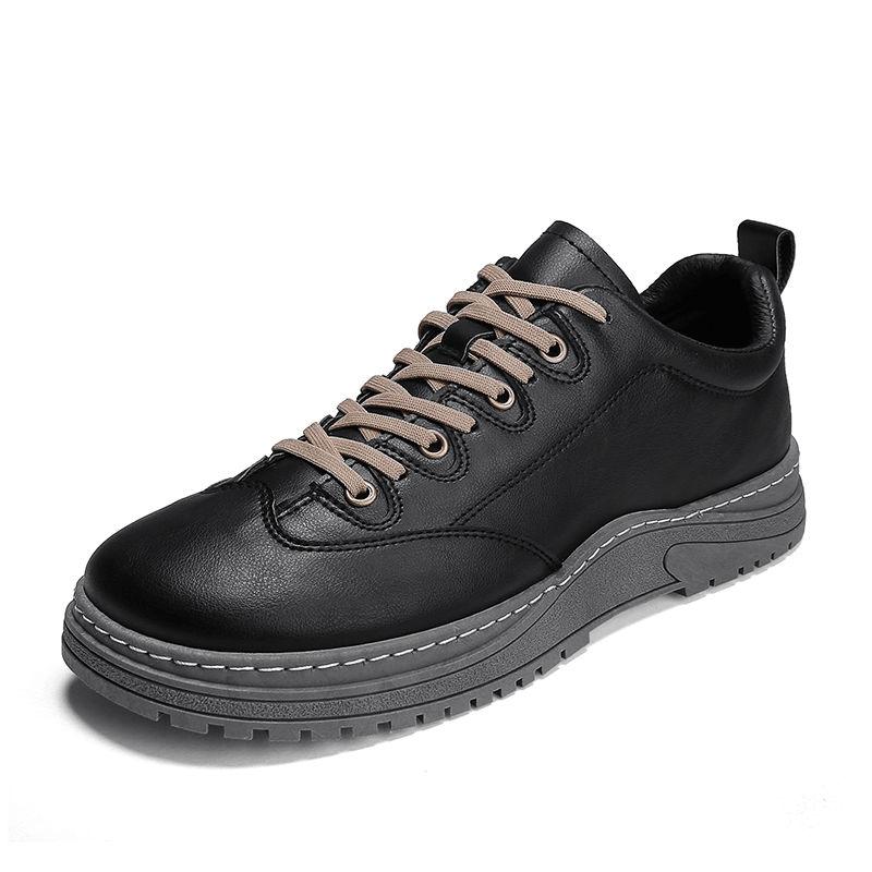 Men Genuine Leather Breathable Soft Thick Bottom Non Slip Lace up Solid Leisure Shoes - MRSLM