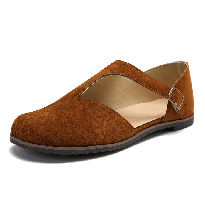 Women Comfy Suede Buckle Pure Color Flats - MRSLM