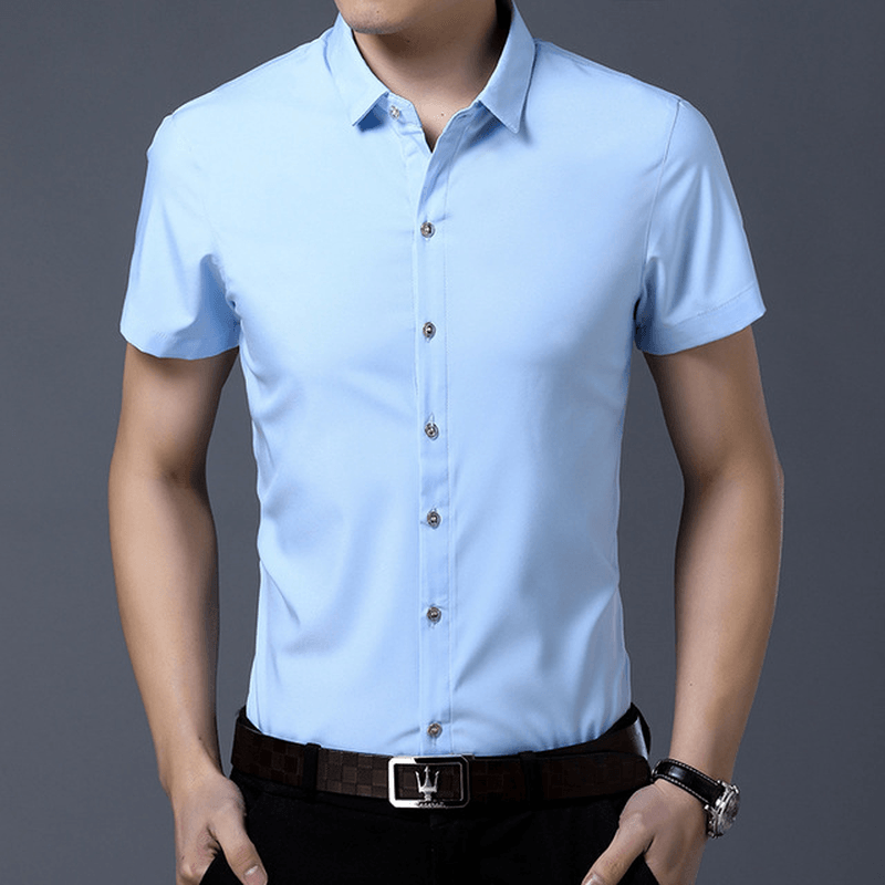 Men Shirt Business Casual Solid Color Slim Shirts - MRSLM