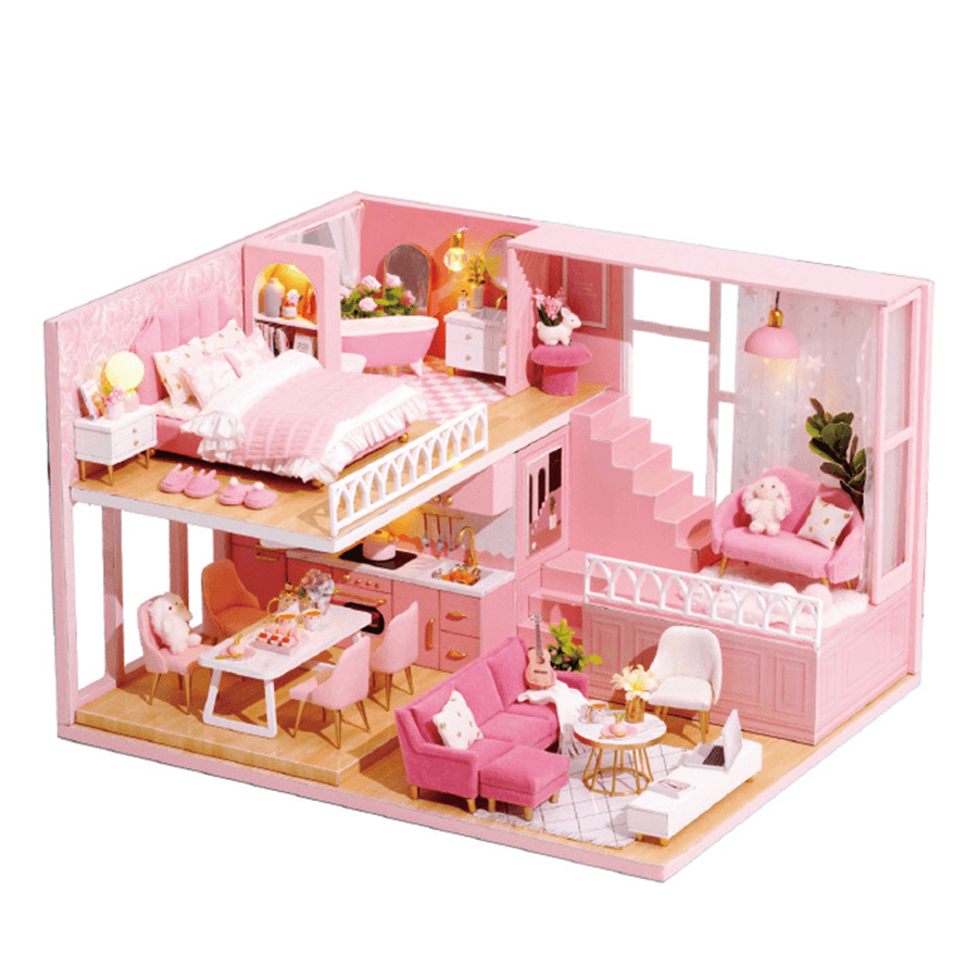 1:24 Wooden 3D DIY Handmade Assemble Miniature Doll House Kit Toy with Furniture for Kids Gift Collection - MRSLM