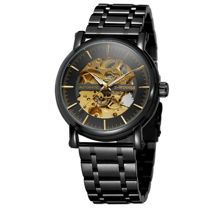 Alloy Automatic Mechanical Watch Full Steel Fashion Hollow Business Men Watch - MRSLM